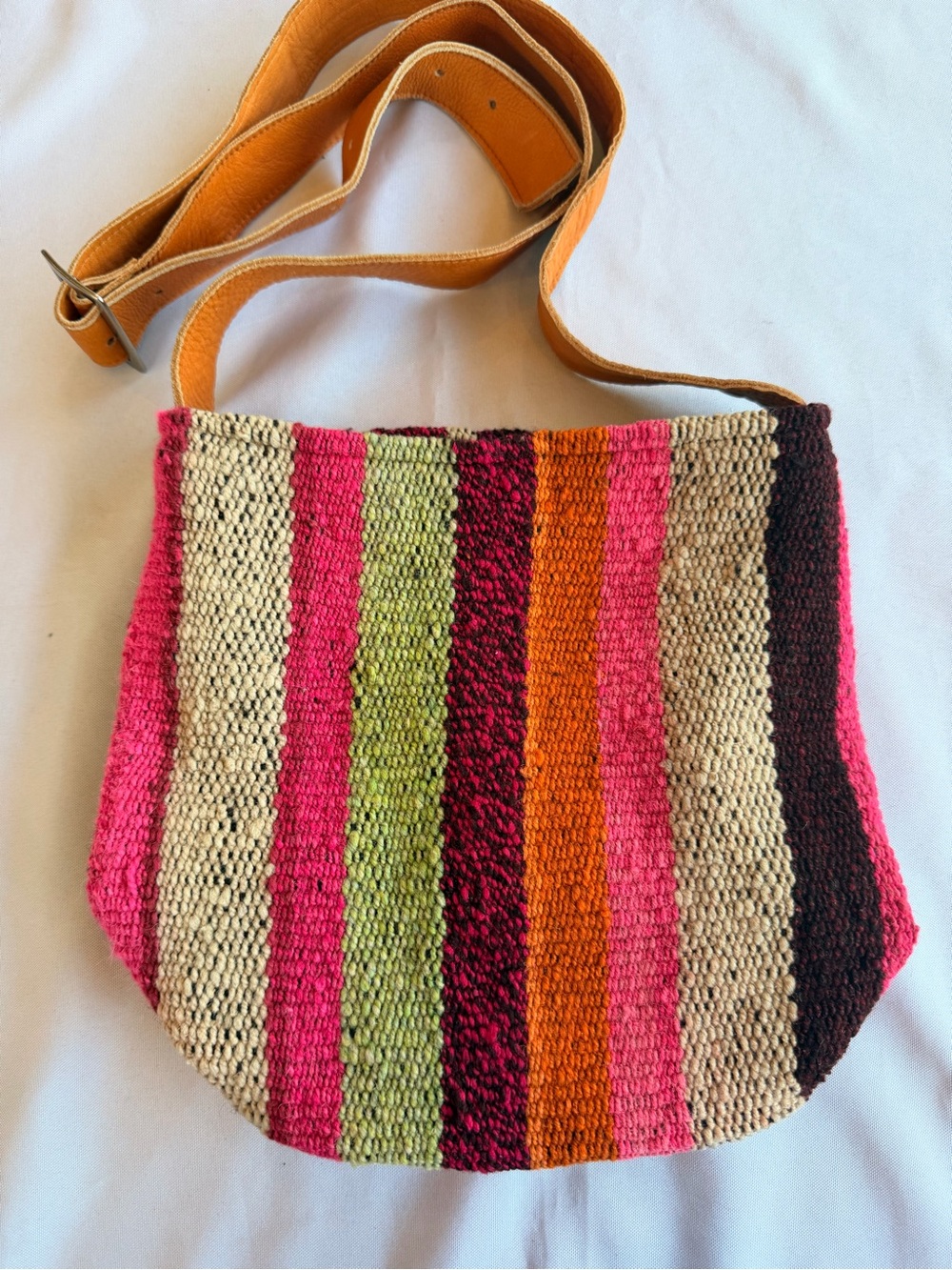 Jenny Krause Handwoven Wool Striped Crossbody Bag with Vibrant Colors
